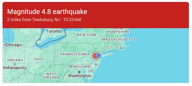 Temblor de Magnitud 4.8 en new Jersey hoy